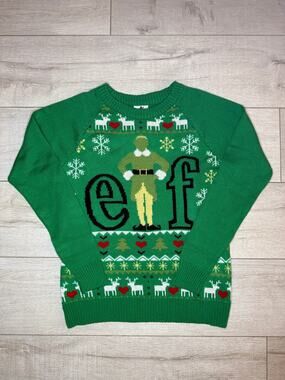 Elf Movie Ugly Christmas Sweater Mens Small Green Buddy Graphic Knit